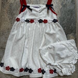 Blueberi Boulevard White and Red Dress with Floral Accents